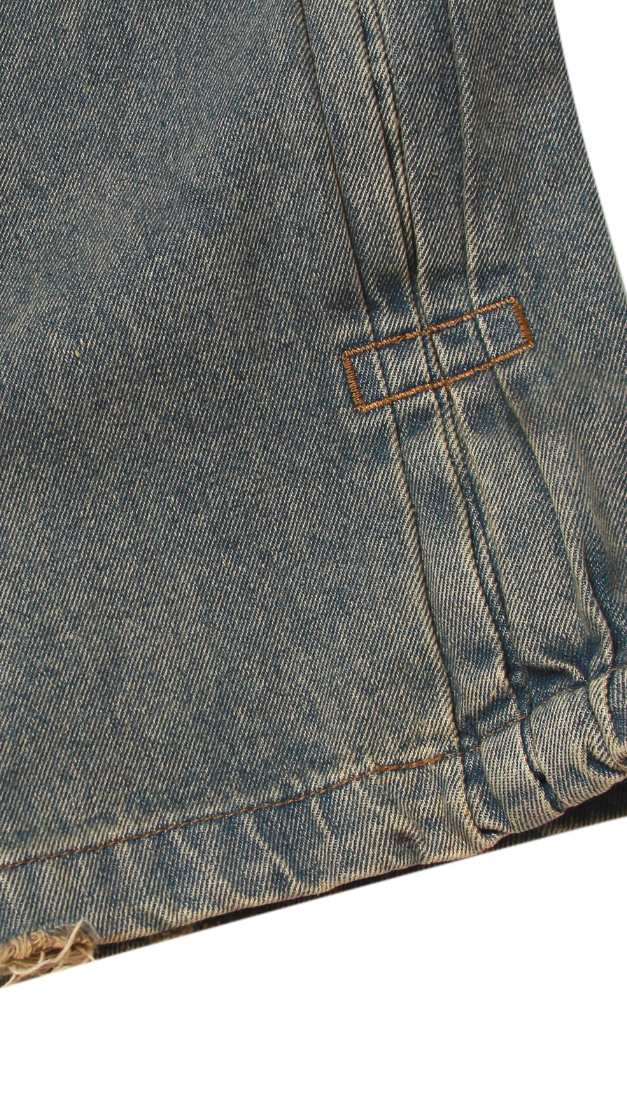 PLEATED WASH DENIM PANTS
