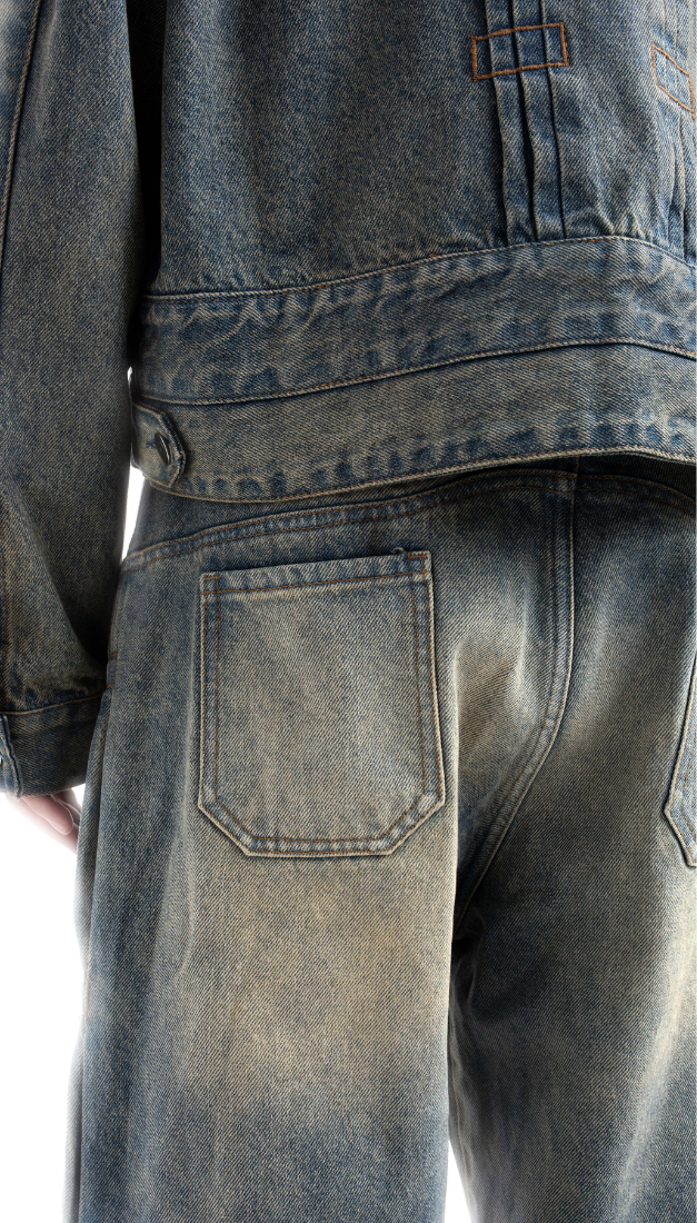 PLEATED WASH DENIM PANTS