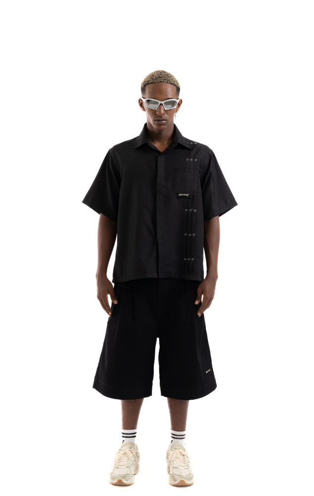 PLEATED BOXY SHIRT BLACK