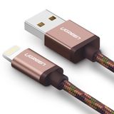 Ugreen 40689 Cáp sạc iPhone Chuẩn MFi Hỗ trợ sạc nhanh Cao Cấp Dài 1M (Màu Nâu)