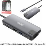 Unitek Y-DK 09016 GY - Bộ Chia/ Hub Type-C Ra HDMI / VGA / LAN Cao Cấp