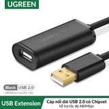 UGreen 10323 - Cáp USB 2.0 nối dài 15m Hỗ trợ Chipset khuếch đại tín hiệu Cao Cấp UGREEN US121