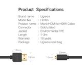 Ugreen 30103 Dây Chuyển Micro HDMI Sang HDMI 2.0 Dài 2M Support 4K 60Hz