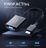 UGREEN 40248- Dây Chuyển HDMI ra VGA kèm Audio, Dây Dẹt Màu Đen
