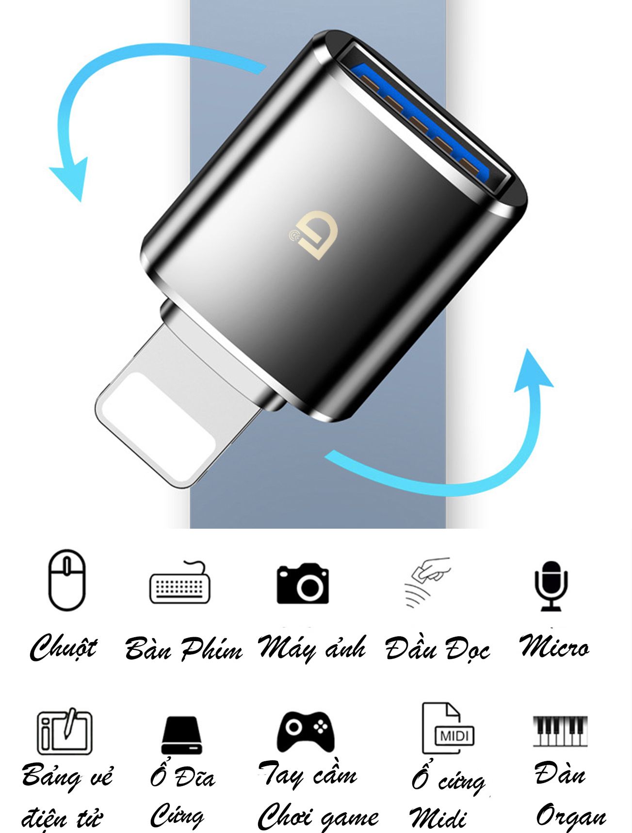  Đầu Chuyển Đổi Điện Thoại Android /Táo Sang USB 3.0 OTG 5Gbps, Kết Nối Phím, Chuột, Đọc Dữ Liệu vv - ID CD110 