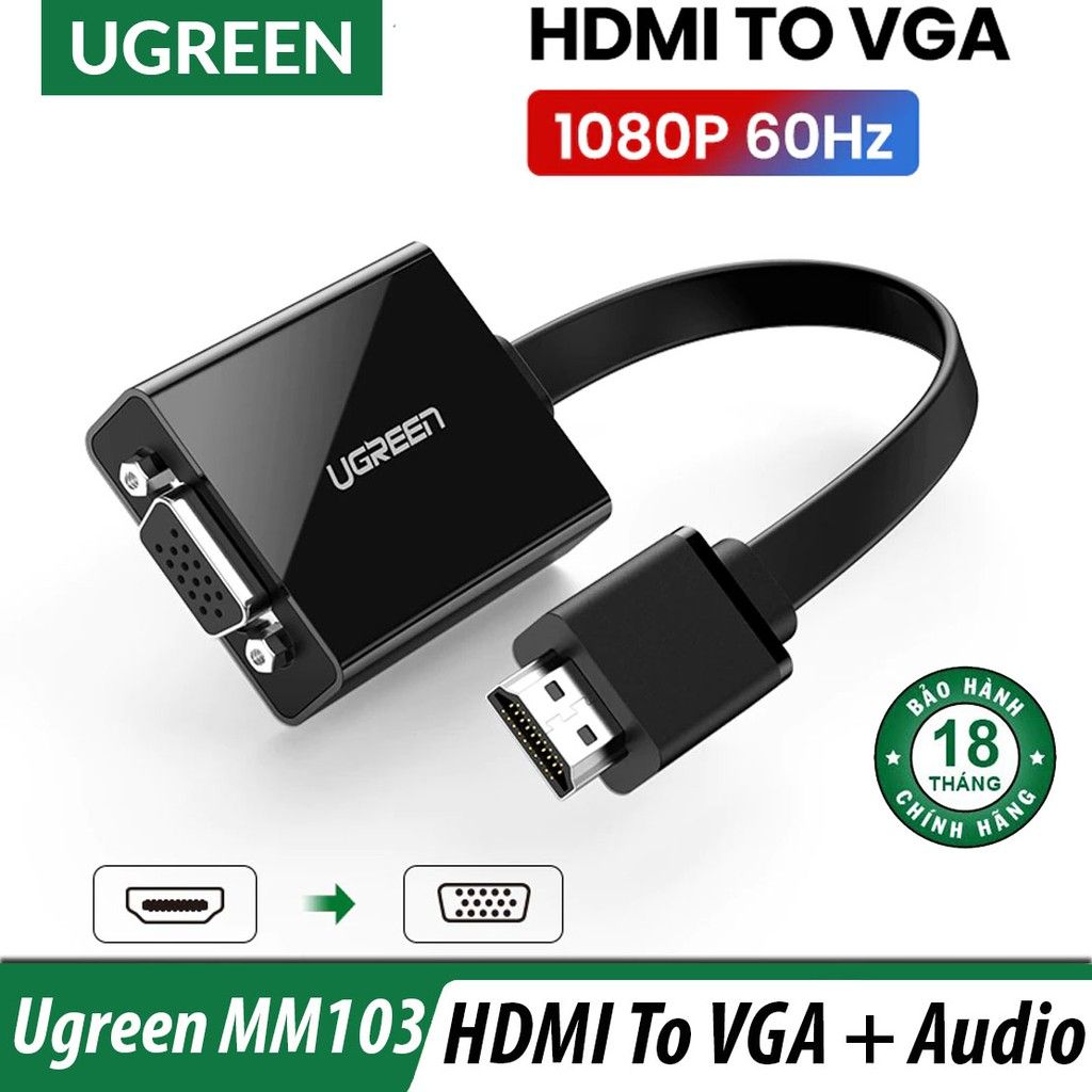  Cáp HDMI ra VGA kèm Audio 3.5mm Dây dẹp Cao Cấp UGREEN 