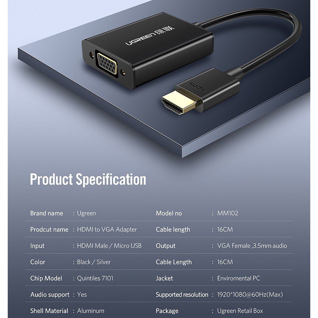  Cáp Chuyển HDMI To Vga UGreen Chính Hãng ( MM102 , MM103) 