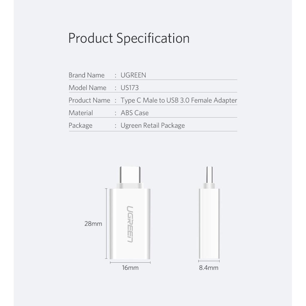  Đầu Chuyển USB Type-C ra USB 3.0 hỗ trợ OTG cao cấp UGREEN US173 - BH 18T Chính Hãng 