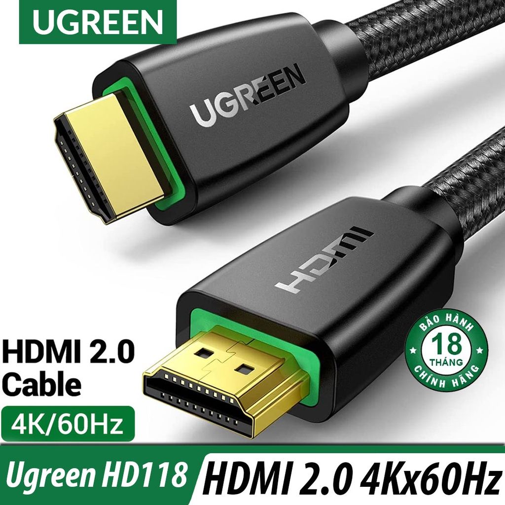  Dây Cáp HDMI 2.0 Full 4K 60Hz Sợi Dù Siêu Bền Ugreen HD118 - BH 18T Chính Hãng 