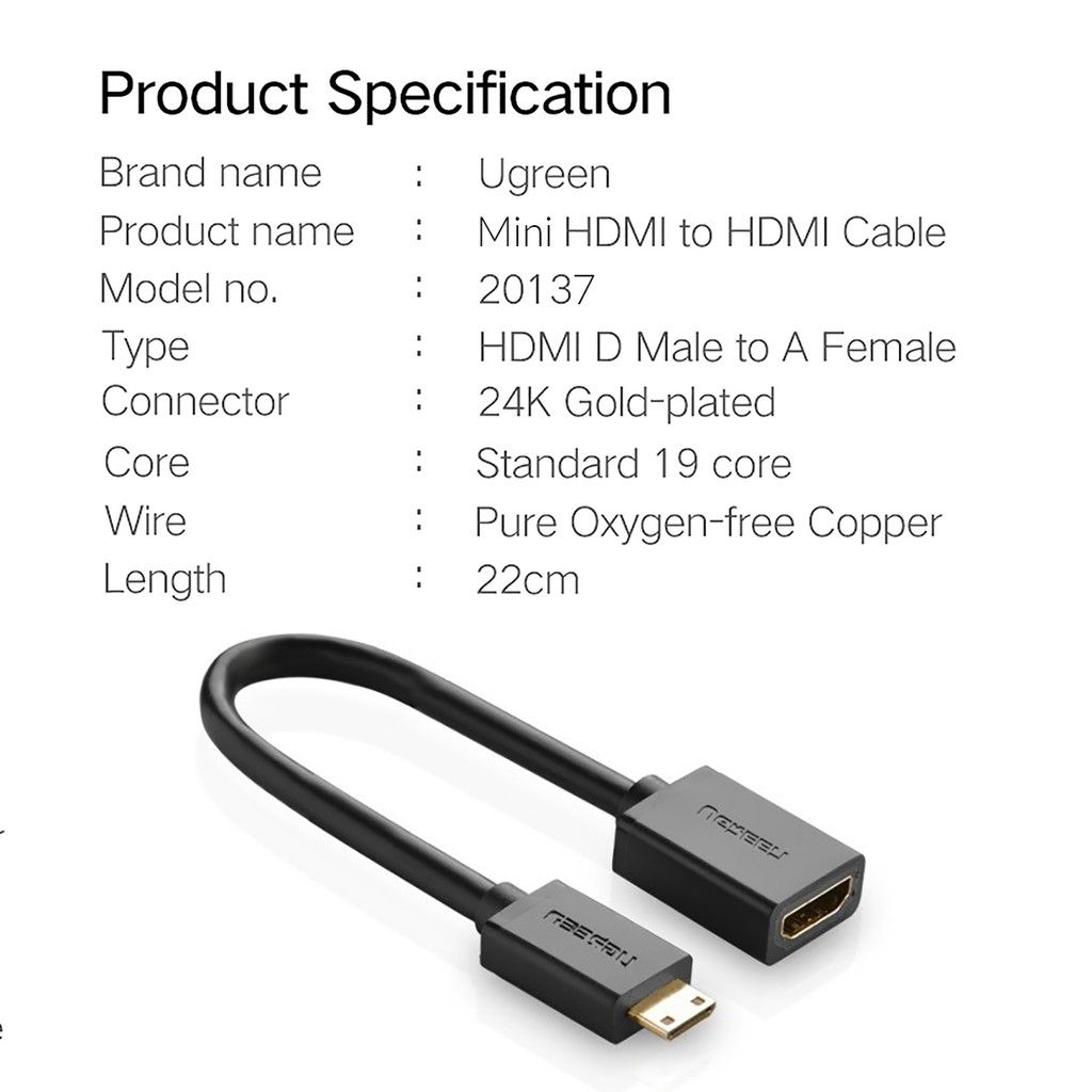  Cáp Chuyển Mini HDMI Sang HDMI 2.0 UGreen 20137 - Hàng Chính Hãng 
