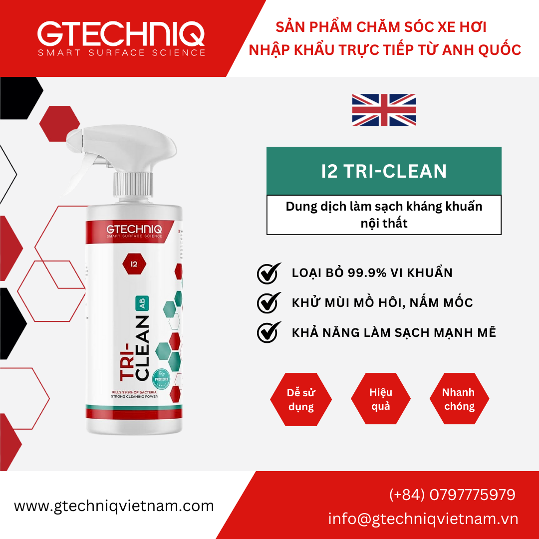 Dung Dịch Làm Sạch Kháng Khuẩn Nội Thất - Gtechniq I2 Tri-Clean 500ml