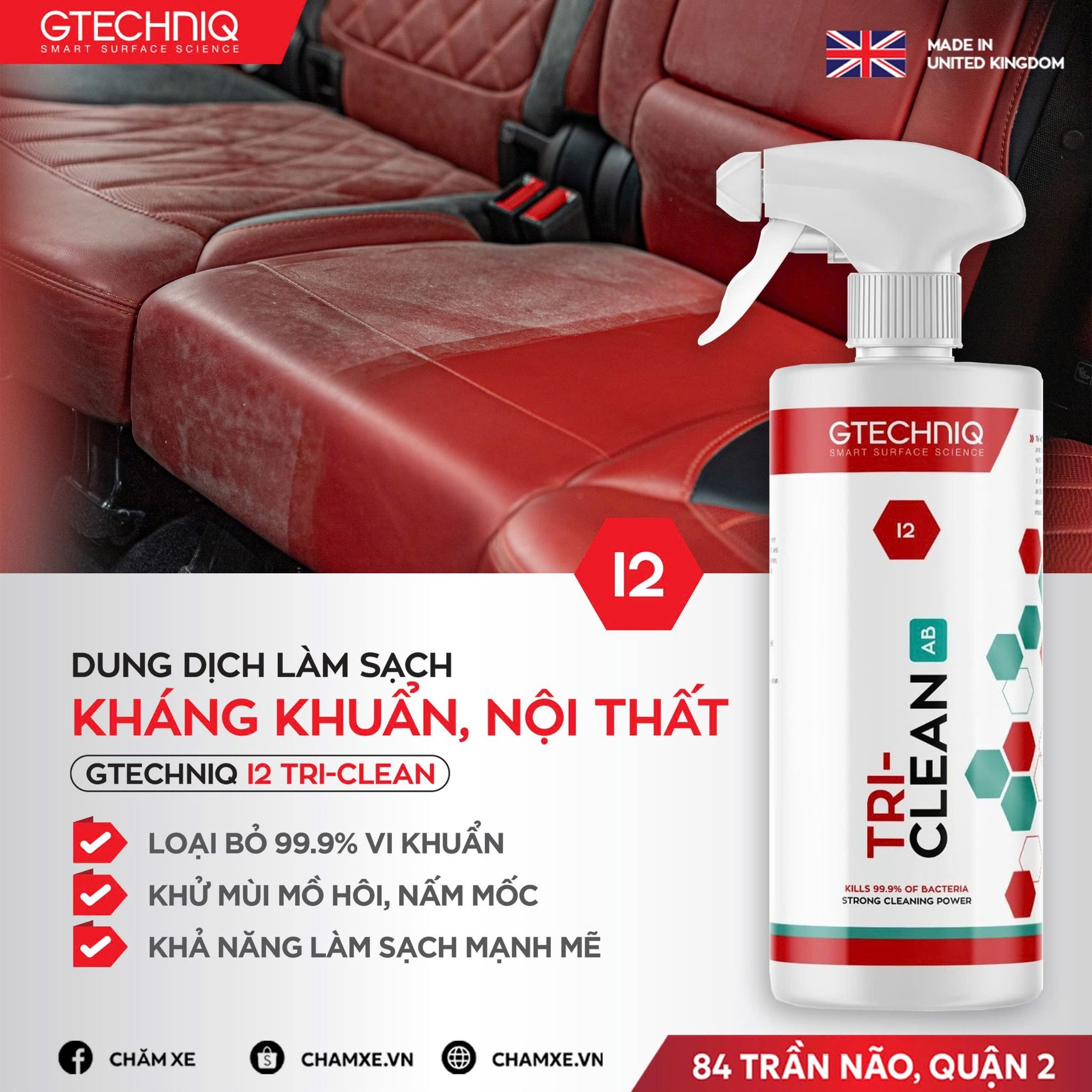 Dung Dịch Làm Sạch Kháng Khuẩn Nội Thất - Gtechniq I2 Tri-Clean 500ml