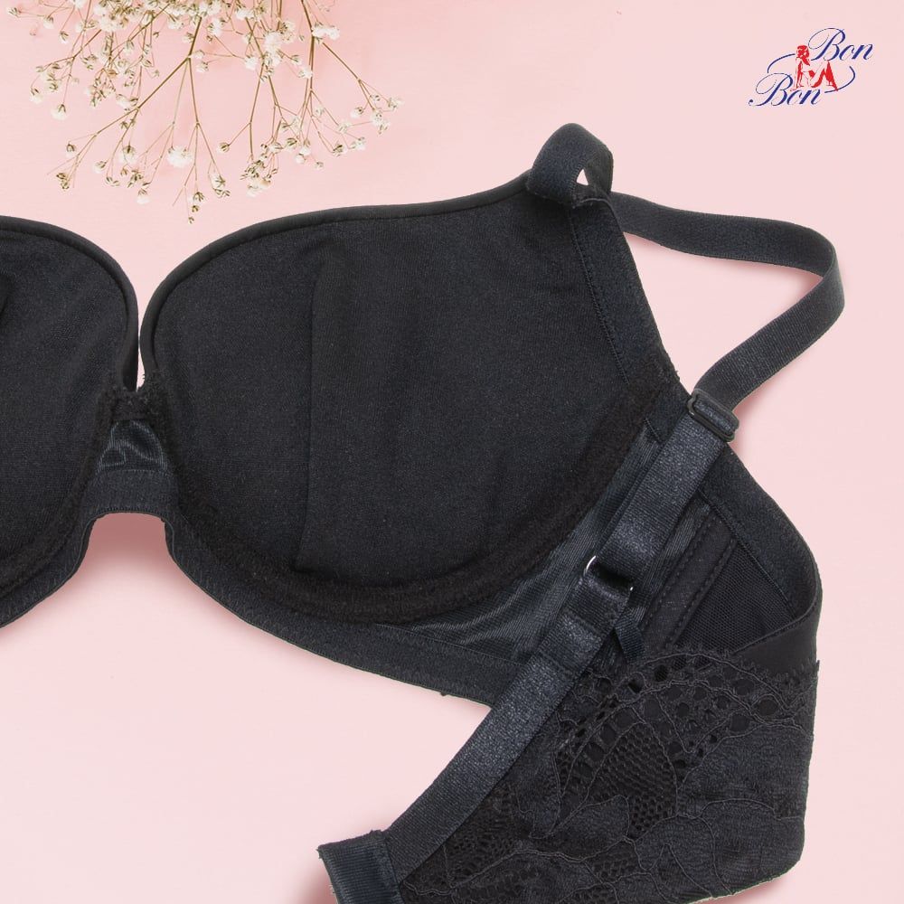 Áo lót mút dày, cúp trơn, dây lưng phối ren - BV35169