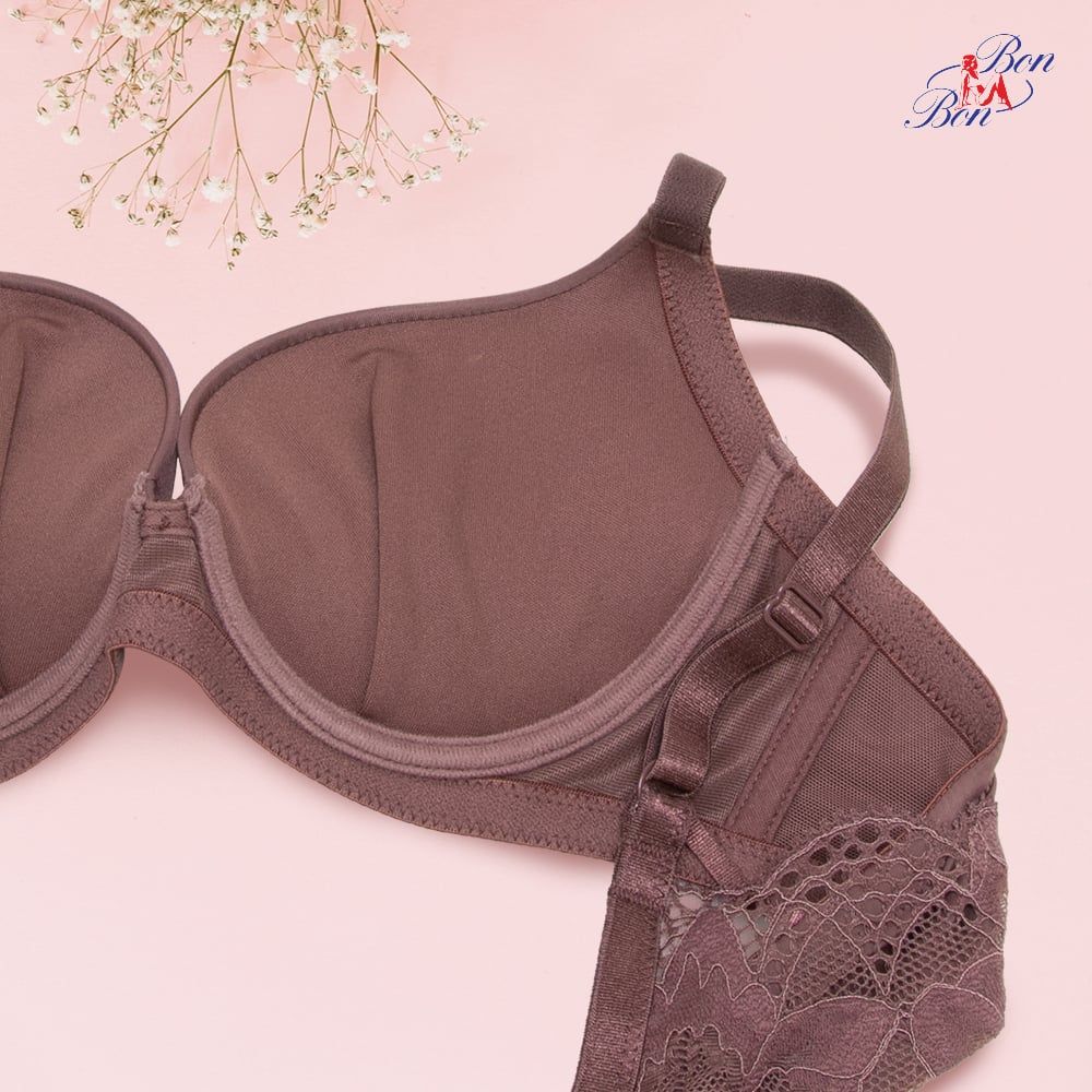 Áo lót mút dày, cúp trơn, dây lưng phối ren - BV35169