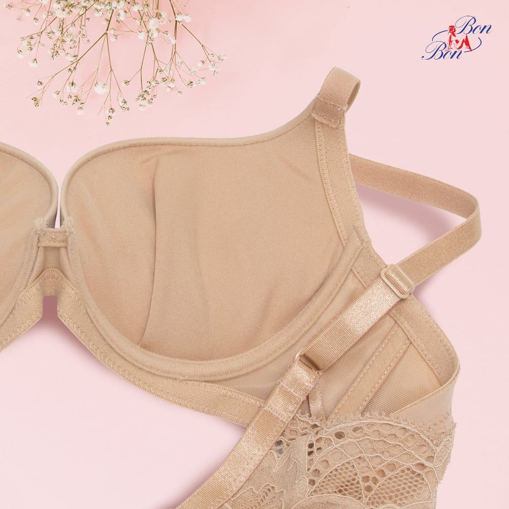 Áo lót mút dày, cúp trơn, dây lưng phối ren - BV35169