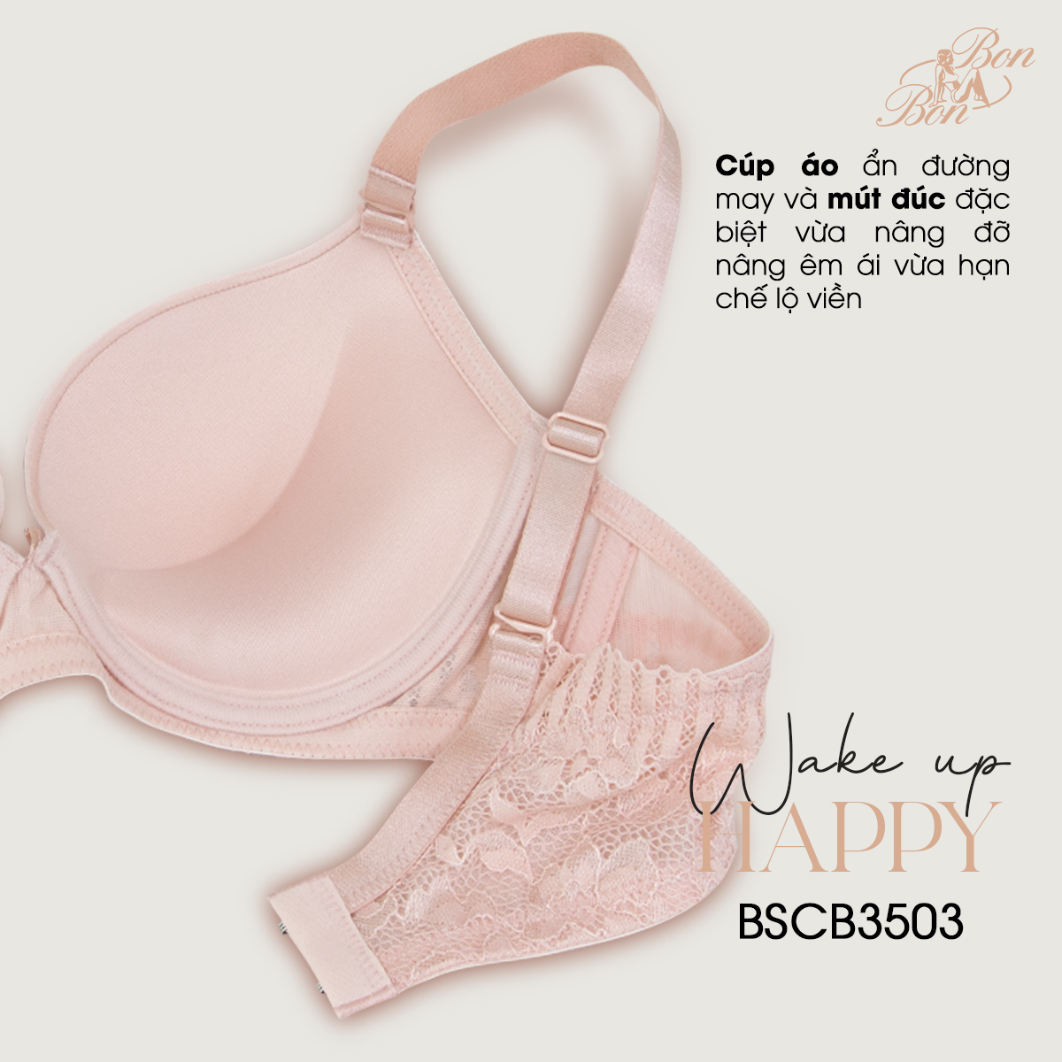 Áo lót cúp trơn, dây lưng ren , mút vừa - BSCB3503