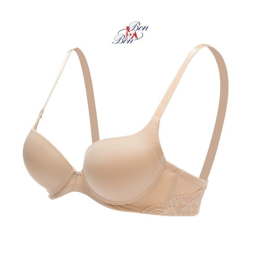 Áo lót mút dày, cúp trơn, dây lưng phối ren - BV35169