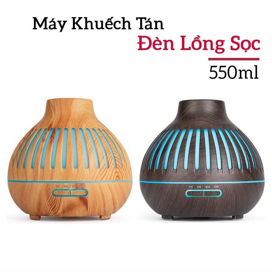 Máy xông tinh dầu đèn lồng sọc 550 ml - Tặng kèm 01 tinh dầu 10 ml