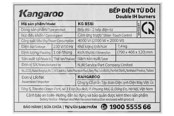 Bếp điện từ đôi Kangaroo KG858i