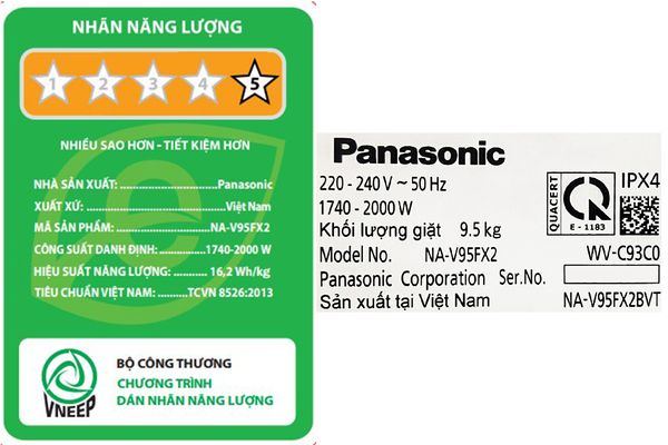 Máy giặt Panasonic Inverter 9.5 Kg NA-V95FX2BVT