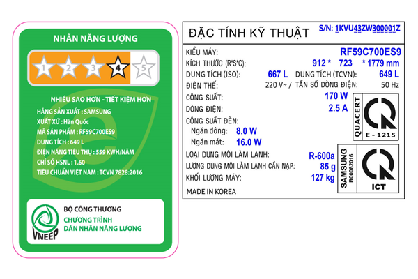 Tủ lạnh Samsung Inverter 649 Lít RF59C700ES9/SV