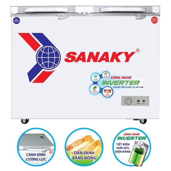 Tủ đông mặt kính cường lực Sanaky Inverter 270 Lít VH-3699A4K (VH-3699A4KD)