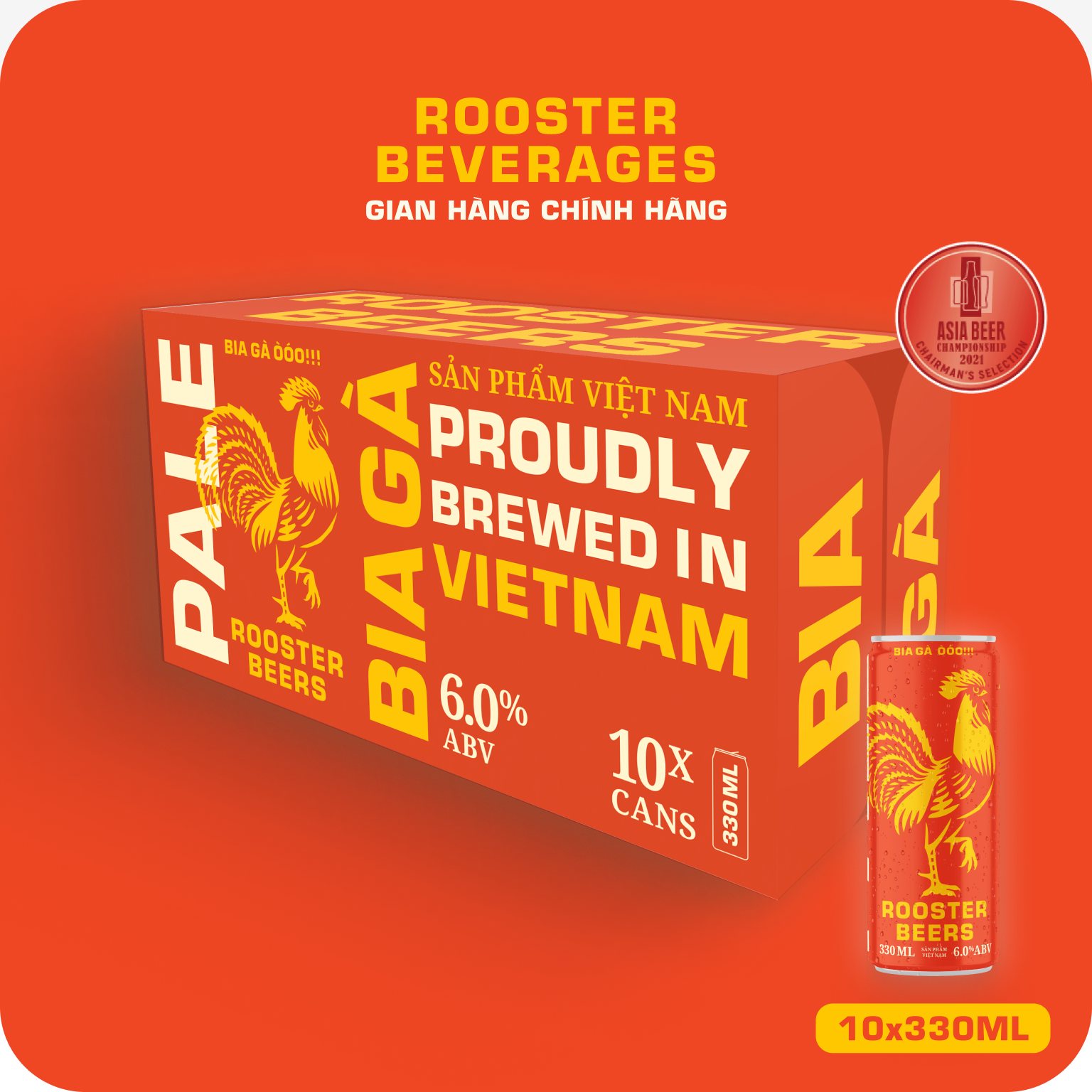 Rooster Beers Pale - Thùng 10 Lon Cao Sleek Can (330ml)