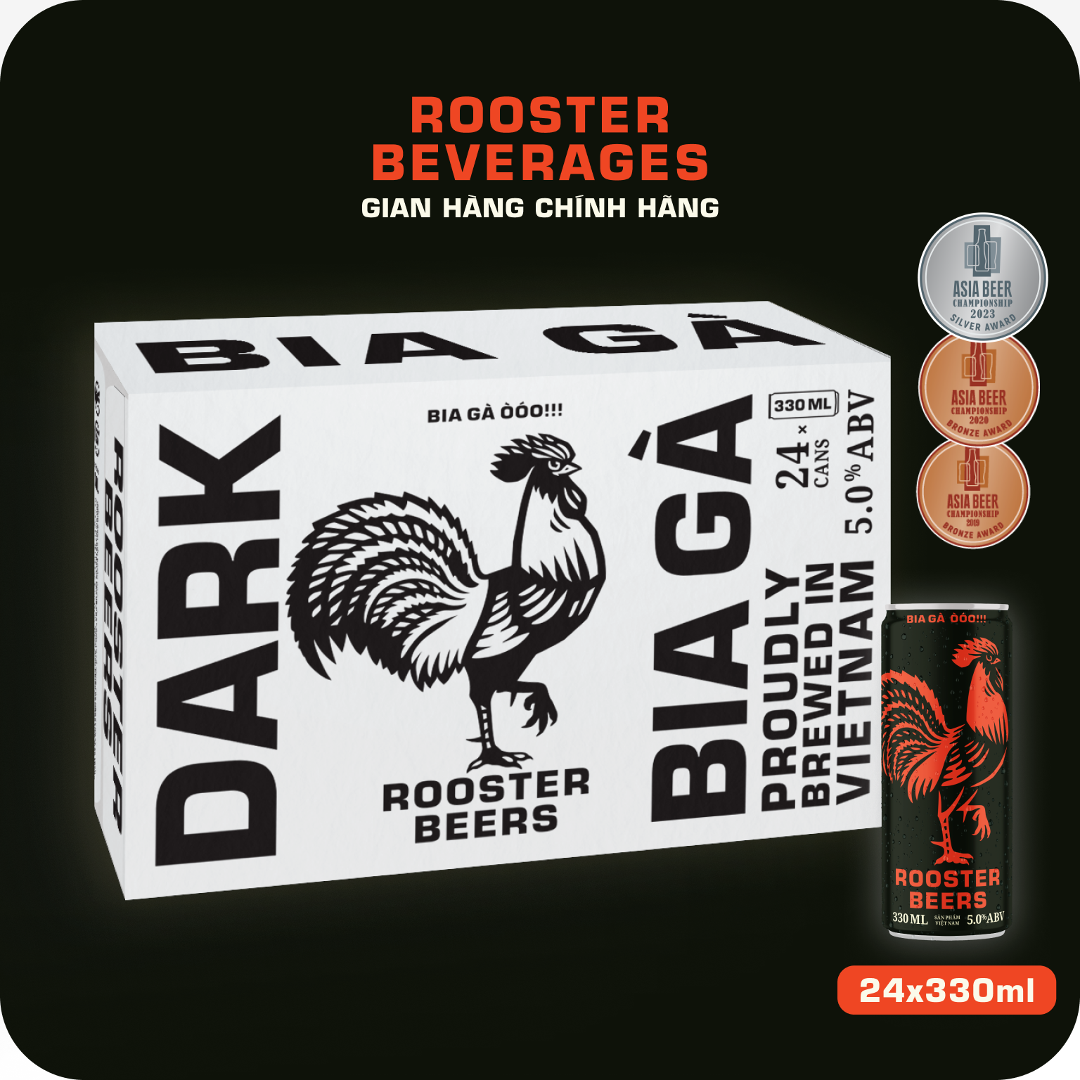 Rooster Beers Dark - Thùng 24 Lon Cao Sleek (330ml)