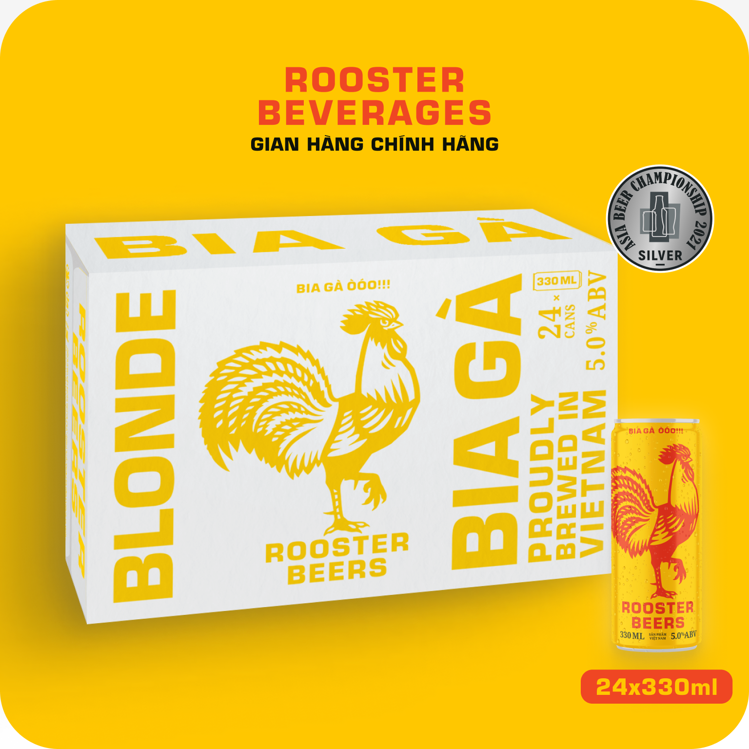 Rooster Beers Blonde - Thùng 24 Lon Cao Sleek (330ml)