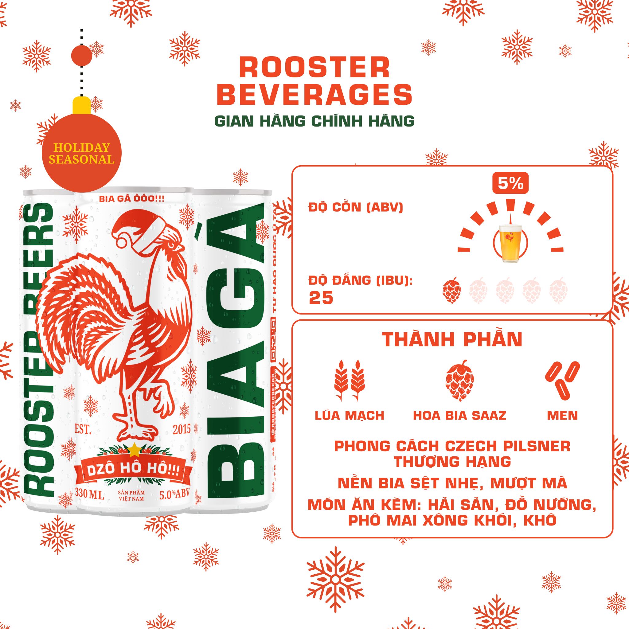 Hộp Quà Bia thủ công | Rooster Beers 4 Lon Dzô Hô Hô x 330ml