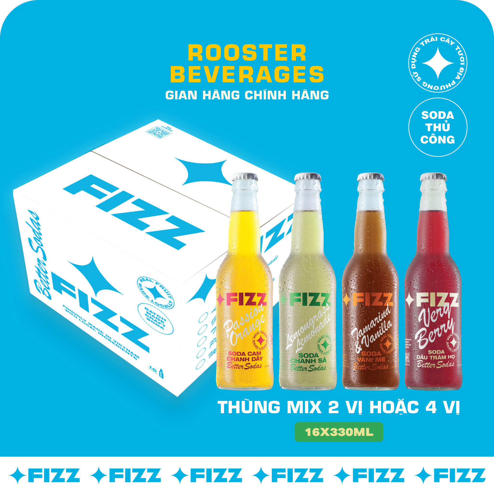 Fizz Soda Mix Nhiều Vị - Thùng 16 Chai 330ml