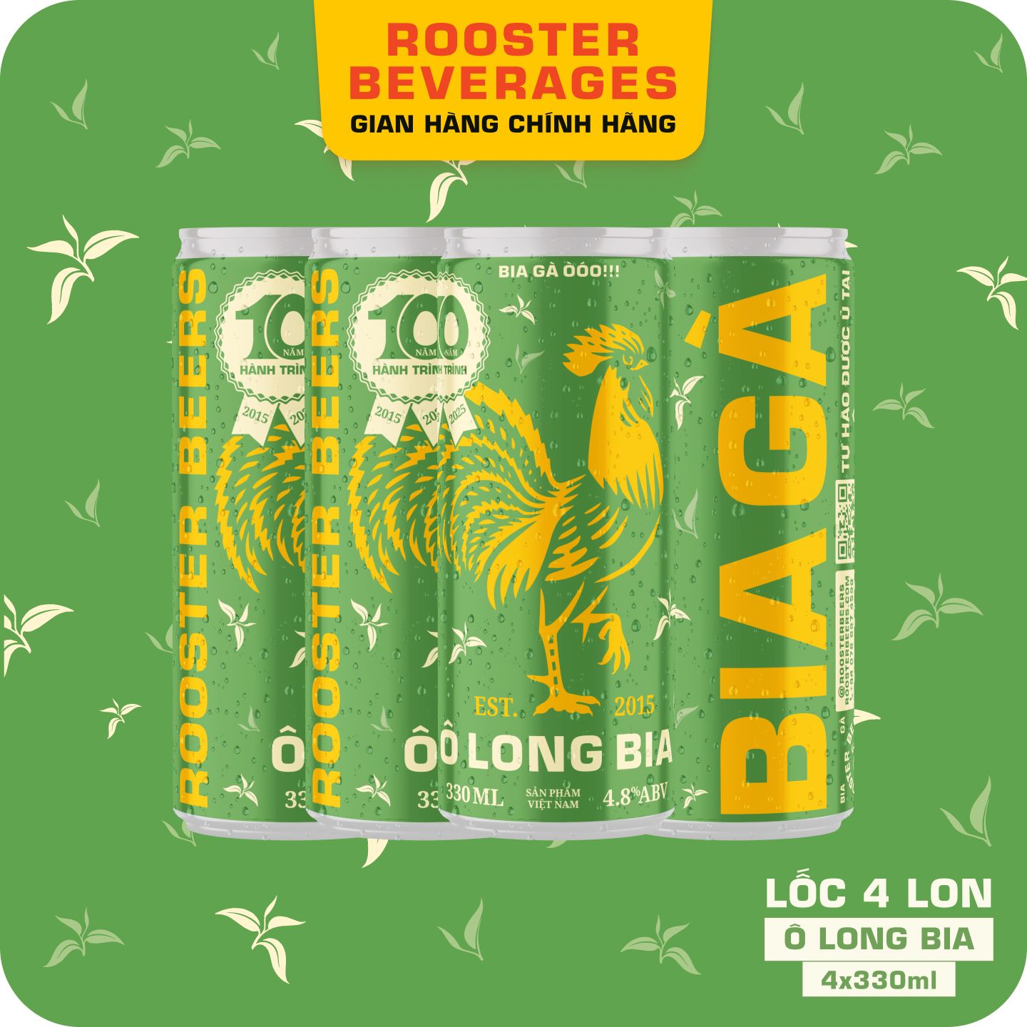 Hộp Quà Bia thủ công | Rooster Beers Ô Long Bia 4 Lon x 330ml + 4 Ly thuỷ tinh