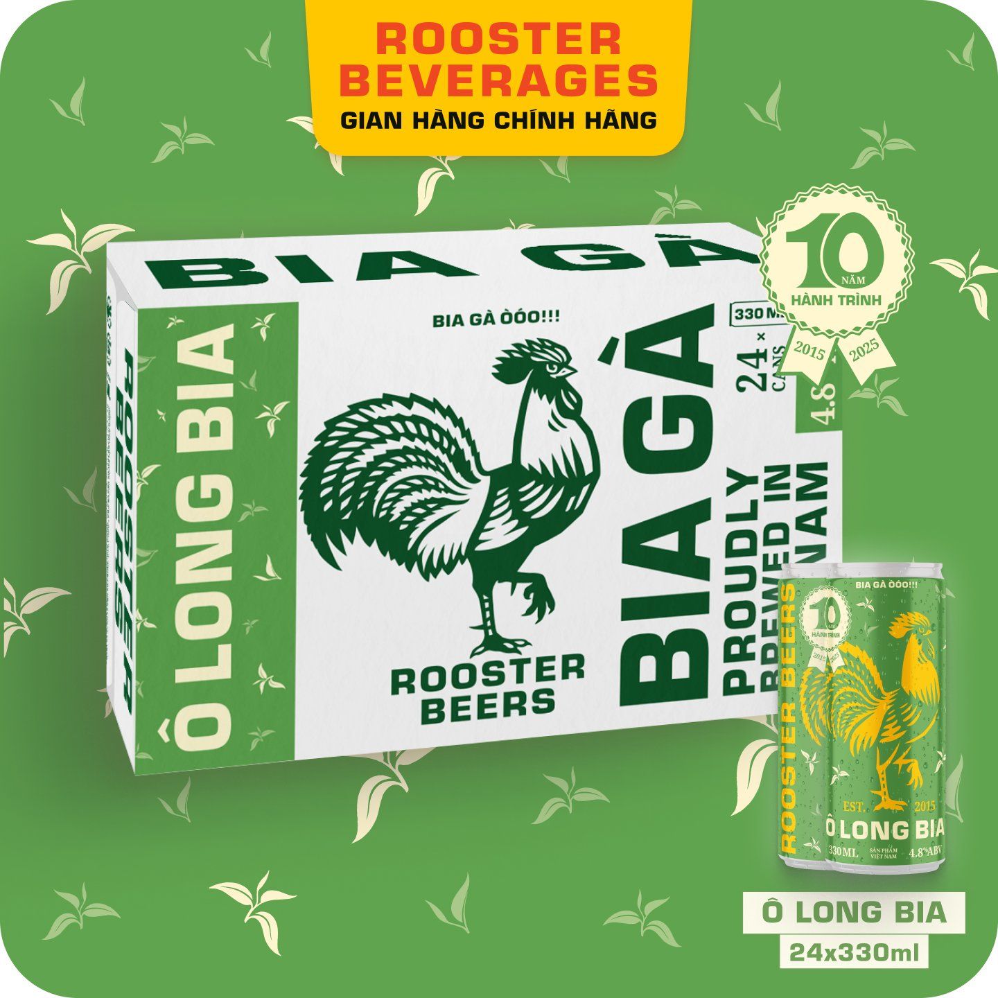 Rooster Beers Ô Long Bia - Thùng 24 Lon Cao Sleek (330ml)