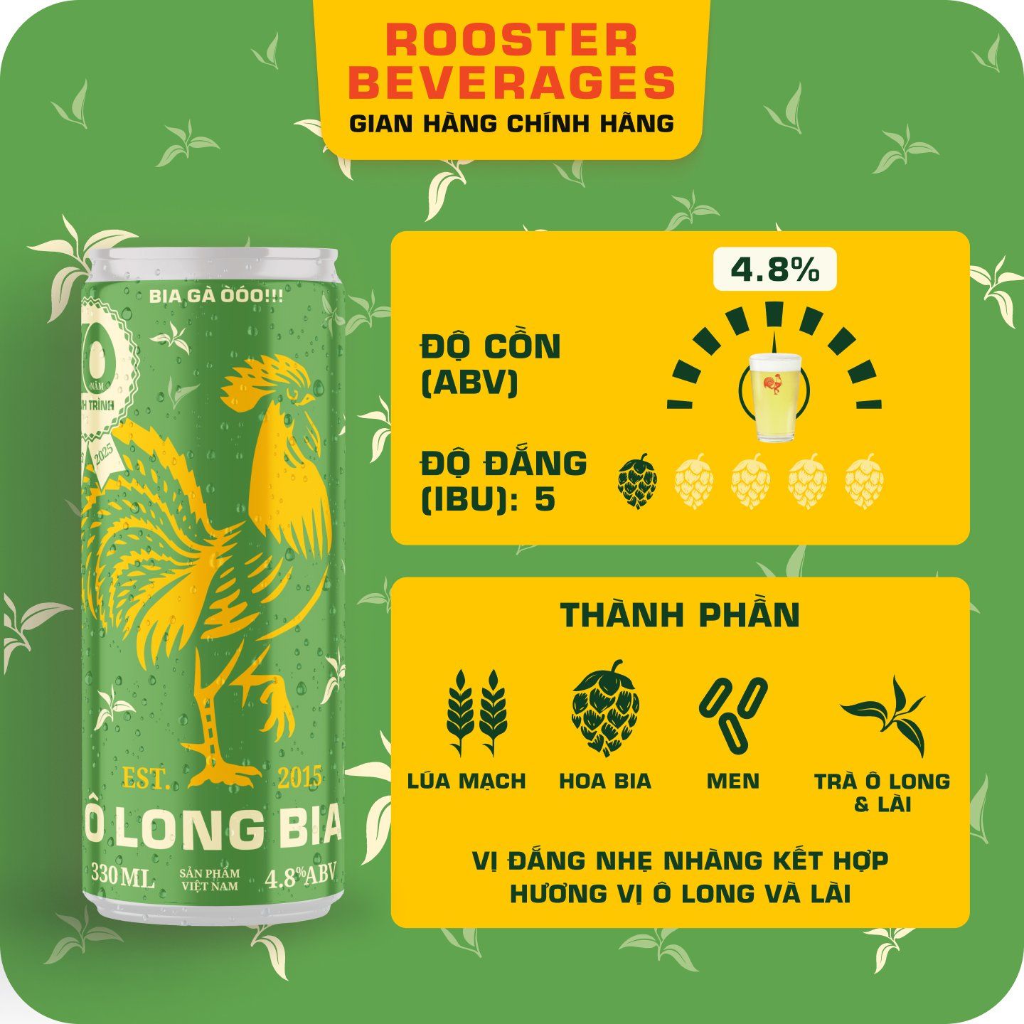 Rooster Beers Ô Long Bia lốc 4 Lon - 4 Cans