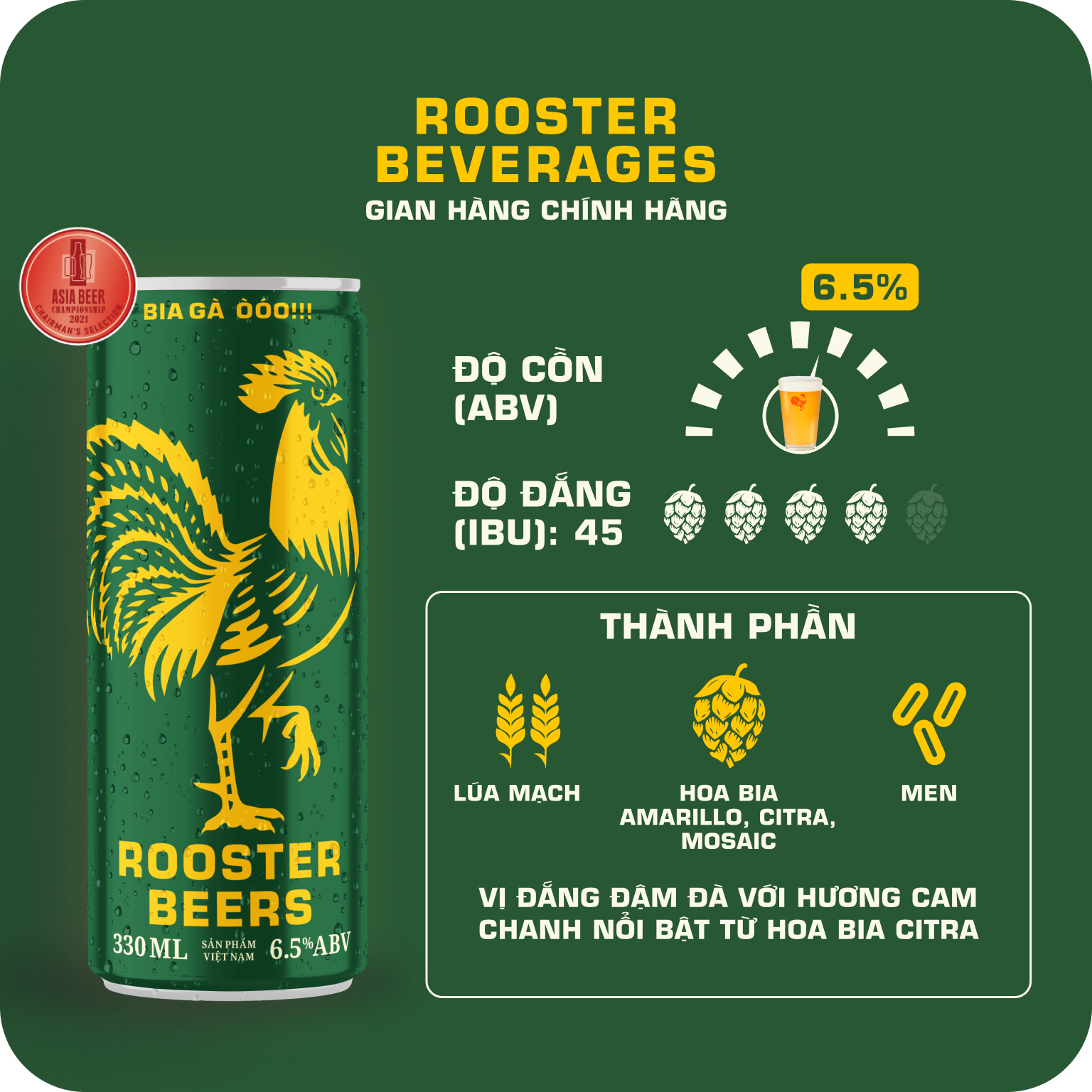 Rooster Beers IPA - Thùng 24 Lon Cao - Sleek Can (330ml)