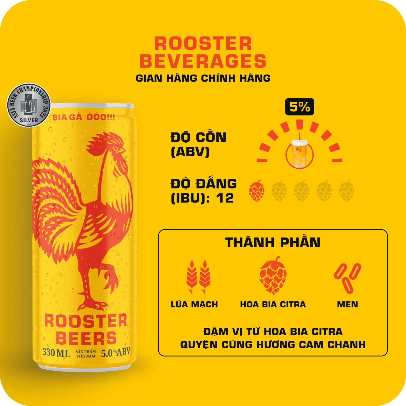 Rooster Beers Blonde - Thùng 24 Lon Cao Sleek (330ml)