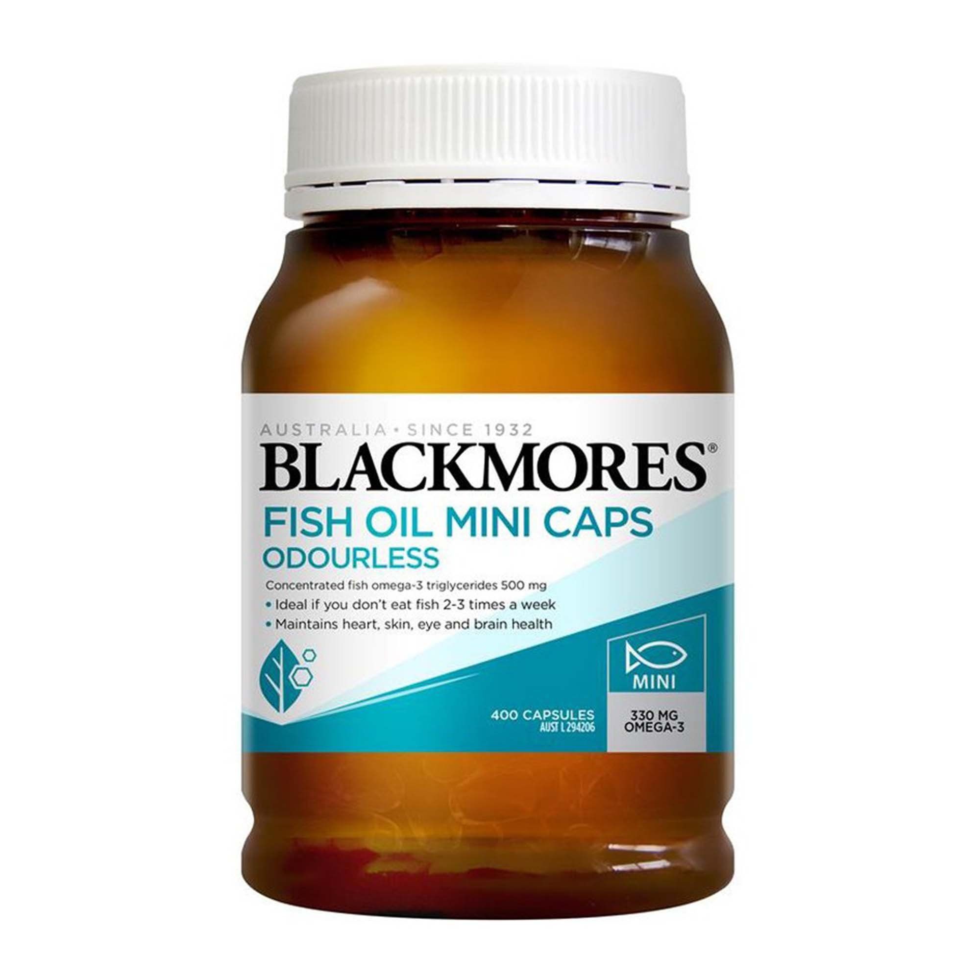 Viên uống dầu cá Blackmores Odourless Fish Oil Mini Caps (400 viên)