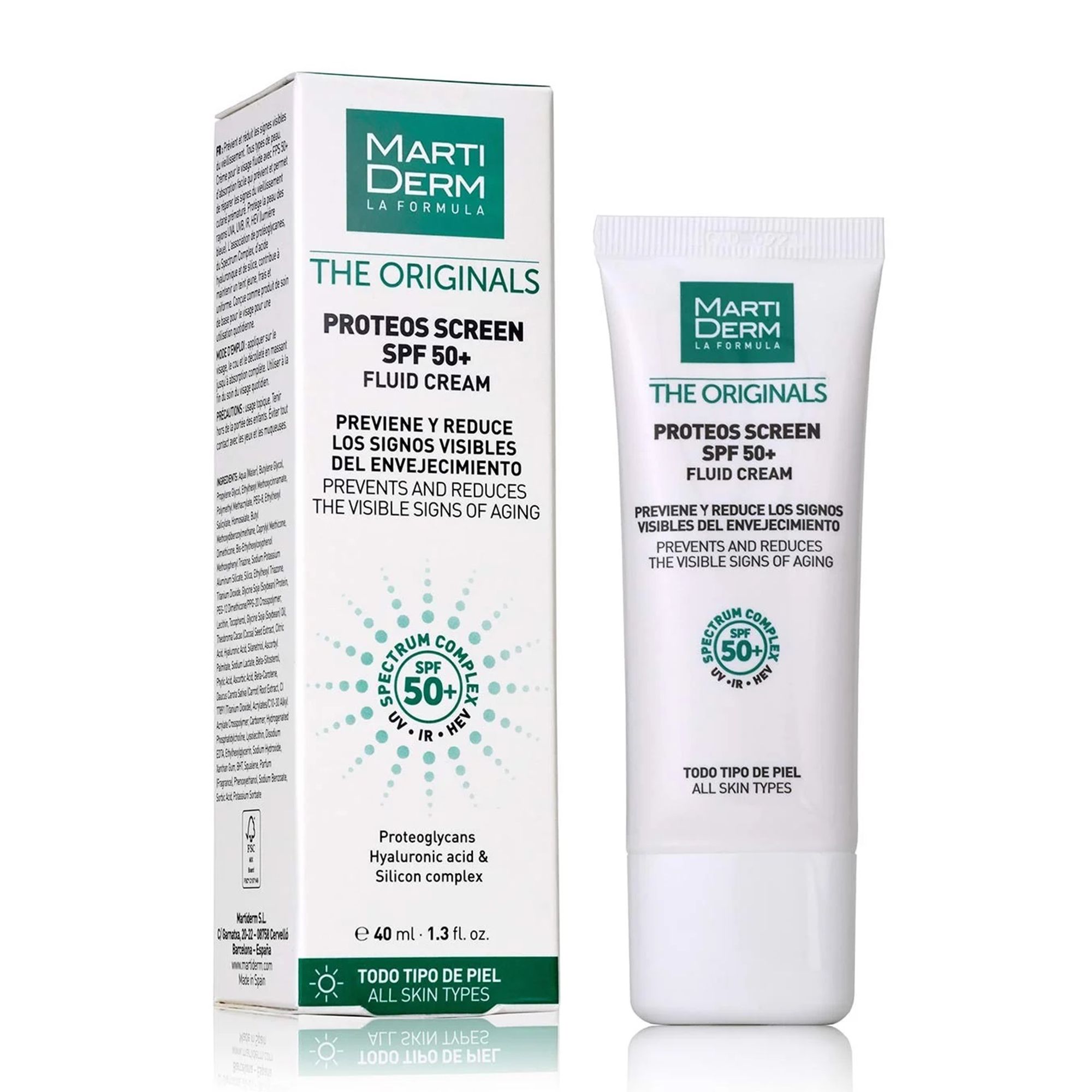 Kem Chống Nắng Phổ Rộng Toàn Diện Ngừa Lão Hóa, Phòng Chống Nám Quay Lại - MartiDerm The Originals Proteos Screen SPF50+ Fluid Cream