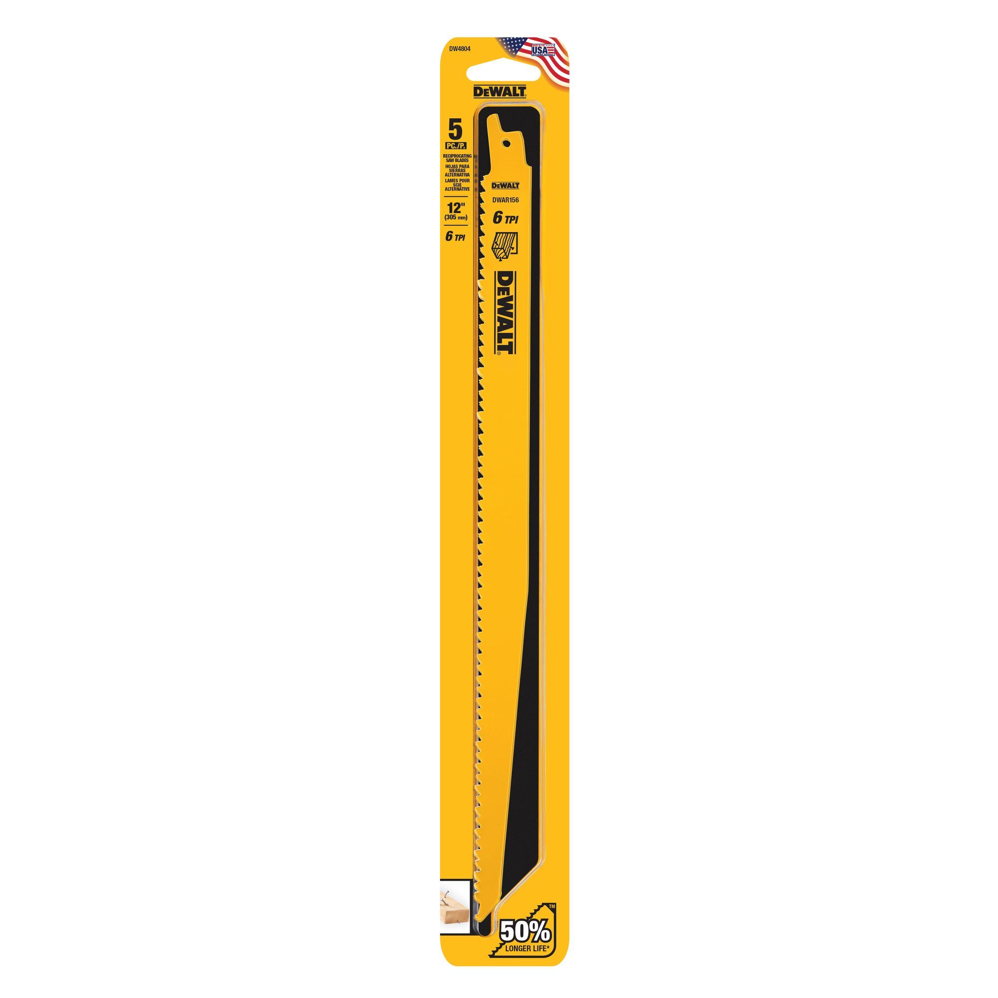 5 Lưỡi máy cưa kiếm cắt kim loại 12inch 6T Hiệu Dewalt, Model: DW4804