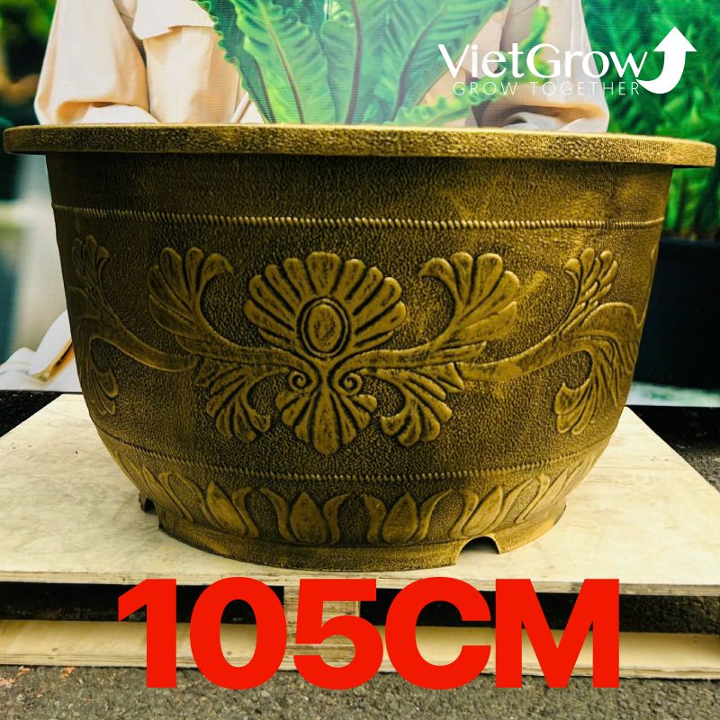 Chậu Nhựa Giả Đồng Hoa Văn Cổ Điển, Đường Kính 105cm