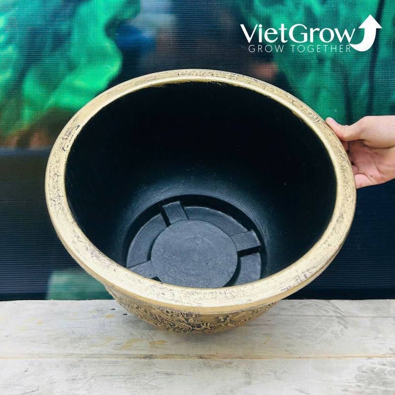 Chậu Nhựa Giả Đồng Song Long Tranh Châu, Đường kính 40cm
