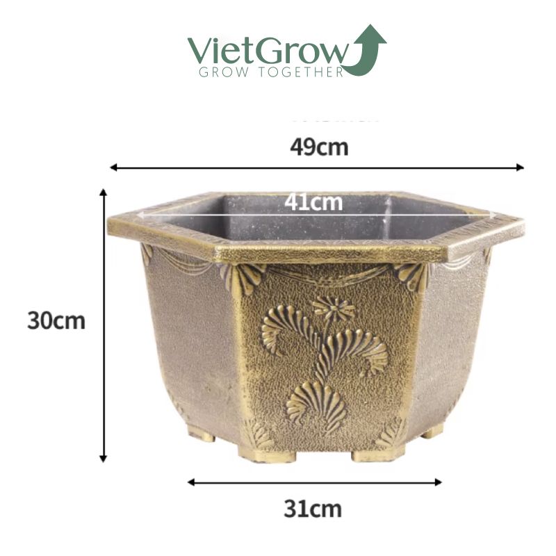 Chậu Nhựa Giả Đồng Lục Giác, Đường kính 49cm