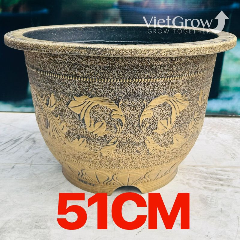 Chậu Nhựa Giả Đồng Hoa Văn Cổ Điển, Đường kính 51cm