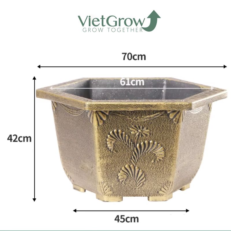 Chậu Nhựa Giả Đồng Lục Giác, Đường kính 70cm