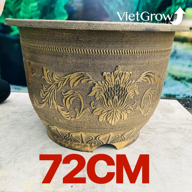 Chậu Nhựa Giả Đồng Hoa Văn Cổ Điển, Đường kính 72cm