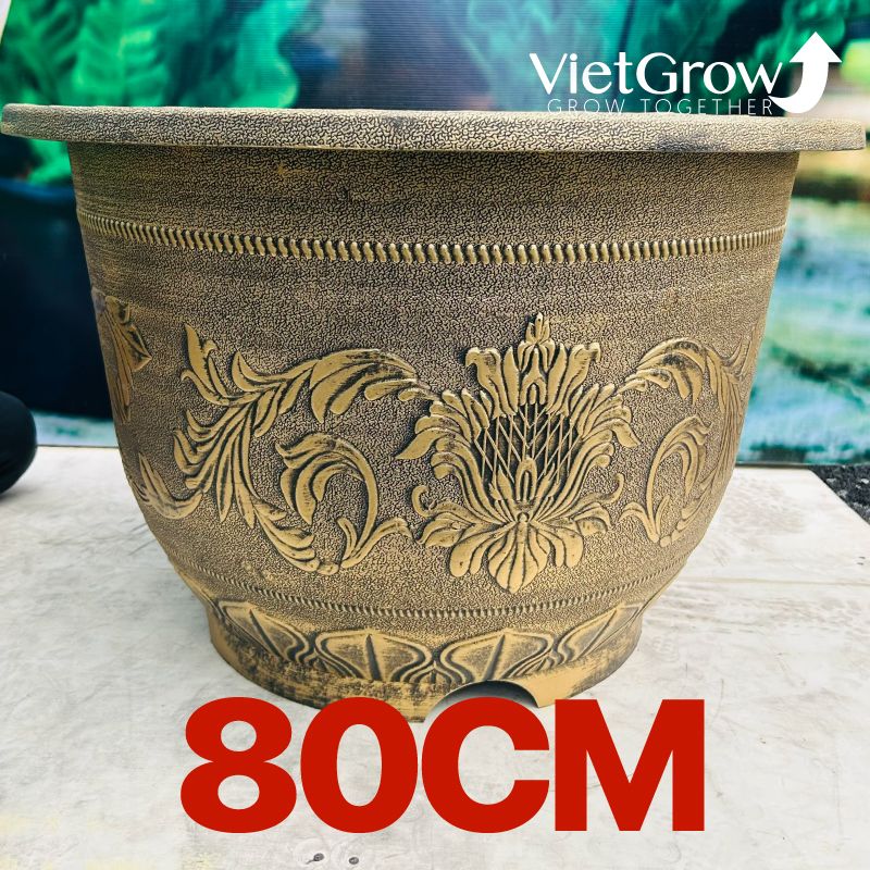 Chậu Nhựa Giả Đồng Hoa Văn Cổ Điển, Đường kính 80cm