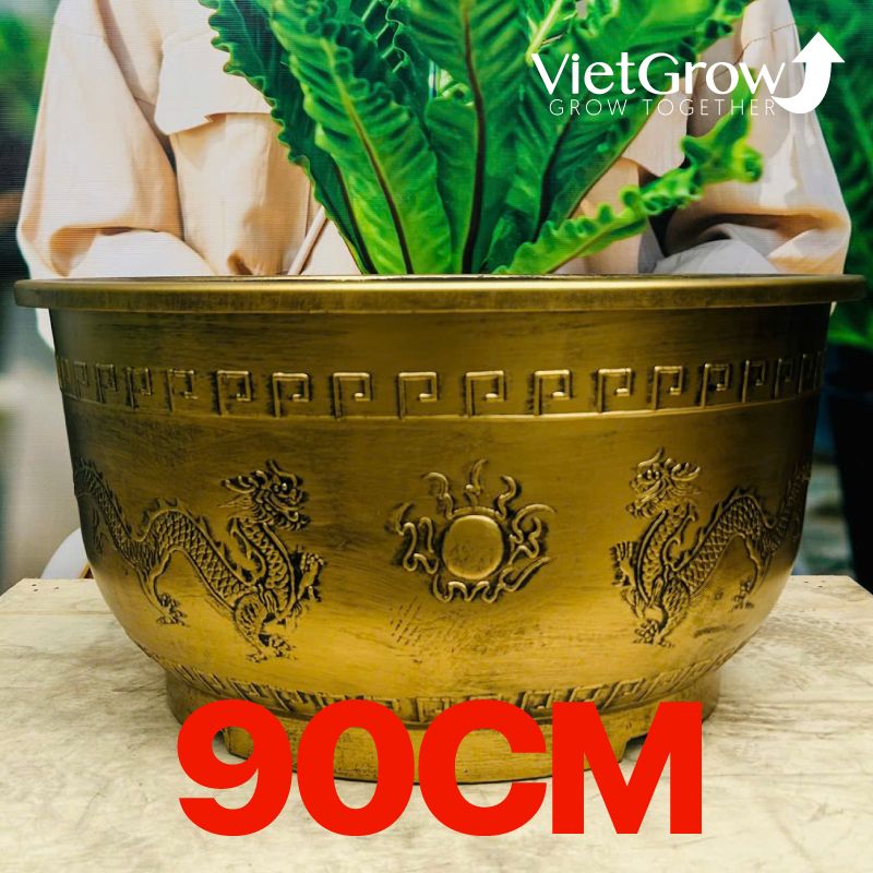 Chậu Nhựa Giả Đồng Song Long Tranh Châu, Đường kính 90cm