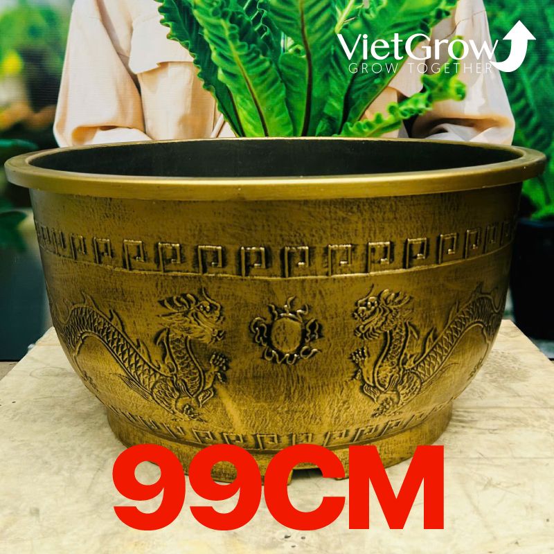 Chậu Nhựa Giả Đồng Song Long Tranh Châu, Đường kính 99cm