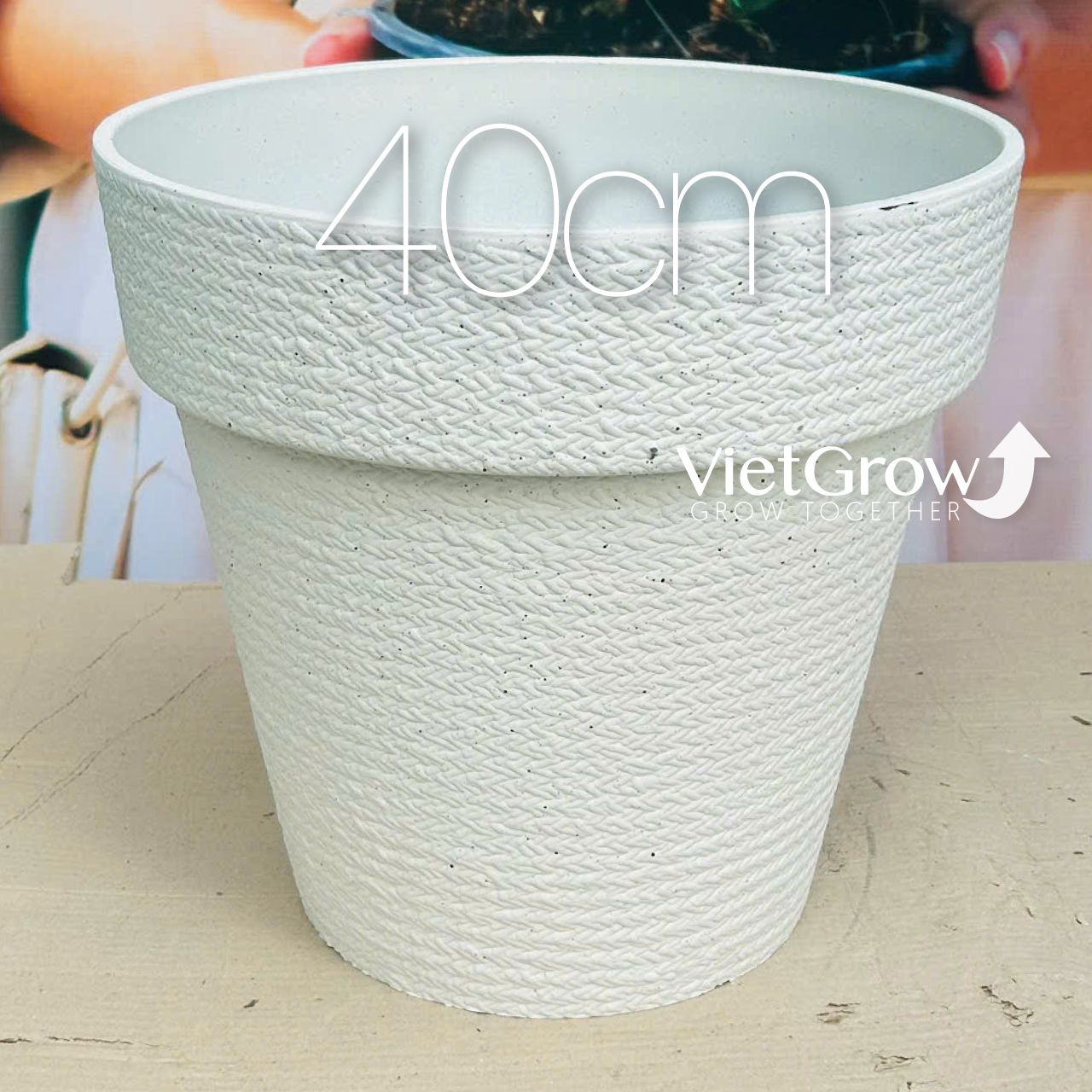Chậu giả đá màu trắng đường kính 40cm - FLORAL GP2