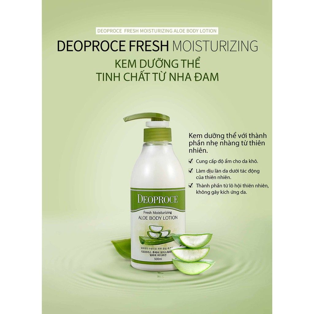 KEM DƯỠNG THỂ TINH CHẤT NHA ĐAM DEOPROCE ALOE FRESH MOISTURIZING ALOE BODY LOTION 500ML